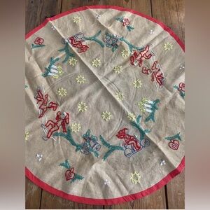 Vtg Jute Burlap Christmas Tree Skirt Girl Scooter
Approximately 46.5” round